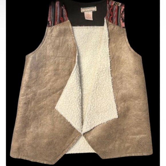 Flying Tomato Southwestern Vest Faux Leather Sherpa Lining - Picture 1 of 6